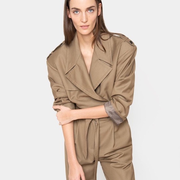 The Frankie Shop padded shoulder trench Jumpsuit in Khaki Brown size-Small - Picture 2 of 7